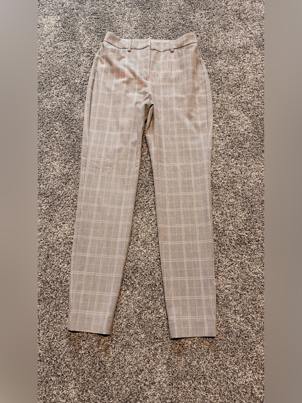 Express Women's Plaid Dress Pants - Light Beige & Cream